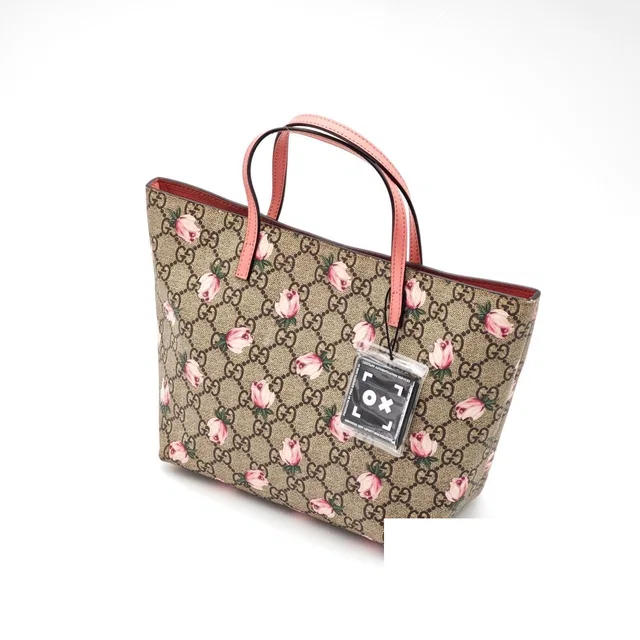 Gucci Flower Tote Bag Floral Pattern Rose Beige Pink in Beige Canvas from The Reluxe