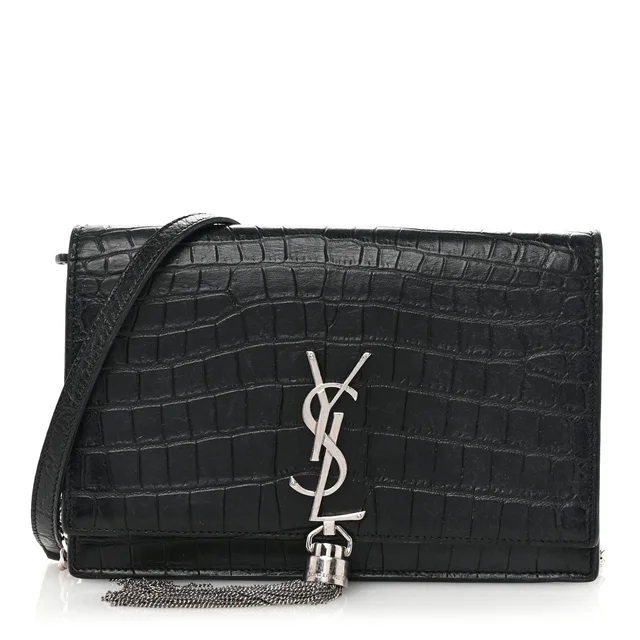 Saint Laurent Small Kate Tassel Calfskin Crocodile Embossed Leather Bag - Black in Black Calfskin from H&T