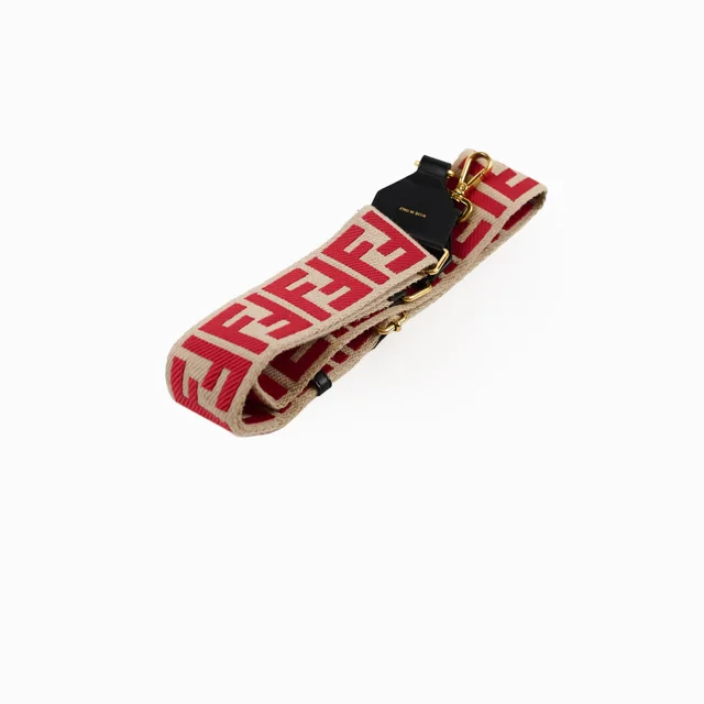 Fendi FF Jacquard Canvas Strap Red/Beige in Beige Canvas from The Purse Affair