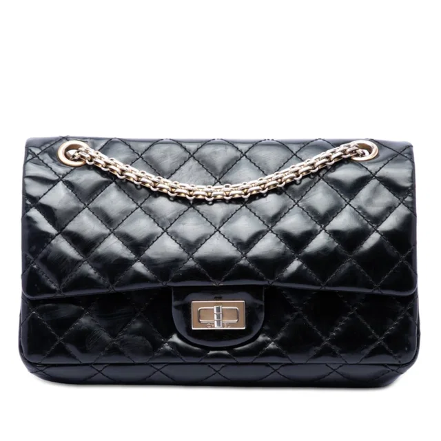 Black Chanel Quilted Glazed Calfskin Reissue 2.55 Accordion Flap 225 Shoulder Bag in Black Calfskin from Designer Revival