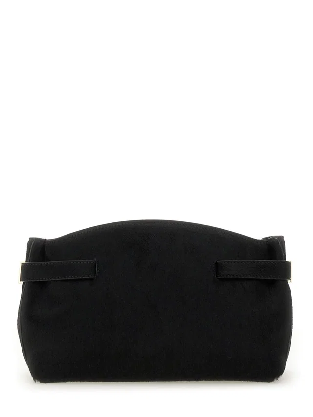 Ferragamo Hug Clutch — Black Short Hair Calf in Black Calfskin from HEWI