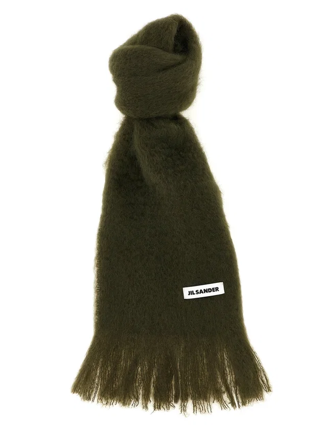 Jil Sander Mohair Wool Blend Scarf — Olive Scarfs in Green Wool from HEWI
