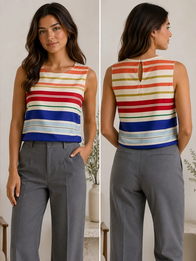 Stella McCartney Striped Silk Cotton Sleeveless Top Size 40 Made In Italy in red|blue Silk from Poshmark