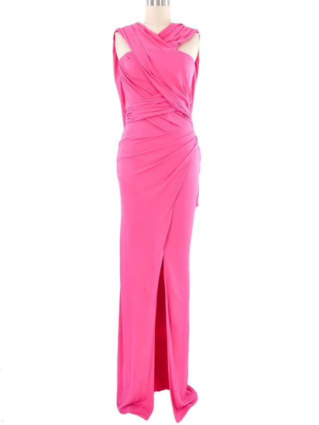 Versace Hot Pink Cowl Back Gown in Pink from Arcade Vintage
