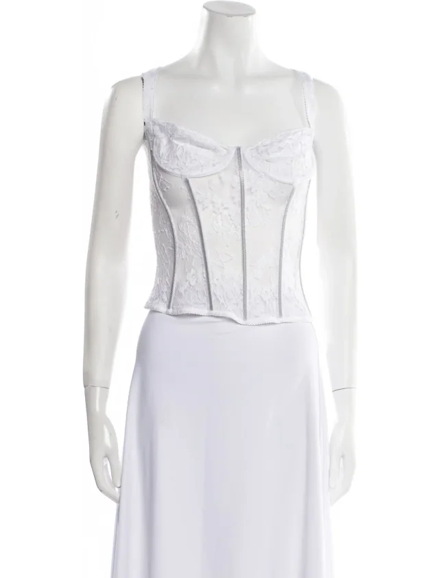 Dolce & Gabbana Printed Square Neckline Crop Top w/ Tags in white from The RealReal