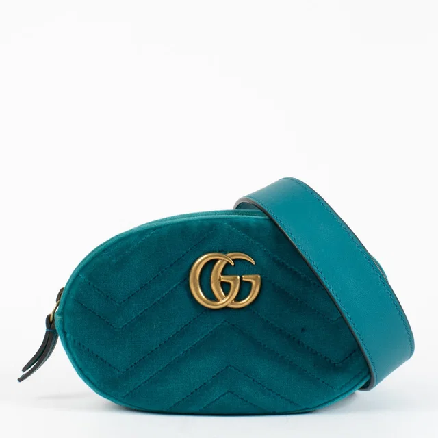 Gucci Blue Velvet GG Marmont Belt Bag in Blue Velvet from Labellov