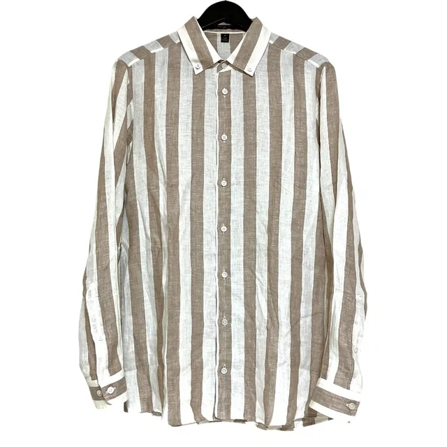 Louis Vuitton Linen Striped Long Sleeve Button Down Shirt Beige Off White S in White from The Reluxe