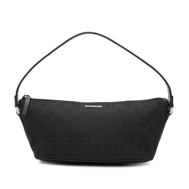 Black Gucci GG Canvas Web Boat Shoulder Bag in Black Canvas from Designer Revival