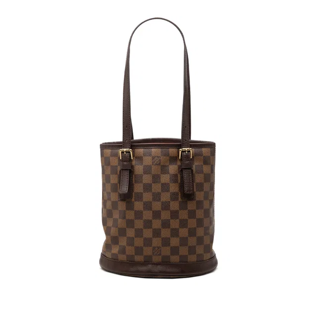 Brown Louis Vuitton Damier Ebene Marais Bucket Bag in Brown Canvas from Designer Revival