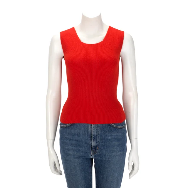 Chanel Ribbed Cashmere Knit Top FR 42 in Red Cashmere from Blue Spinach