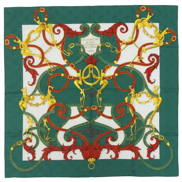 Hermès Kare 90 Linstruction du roy Patterned scarf green/white from VINTAGE QOO TOKYO, photo 9 of 10