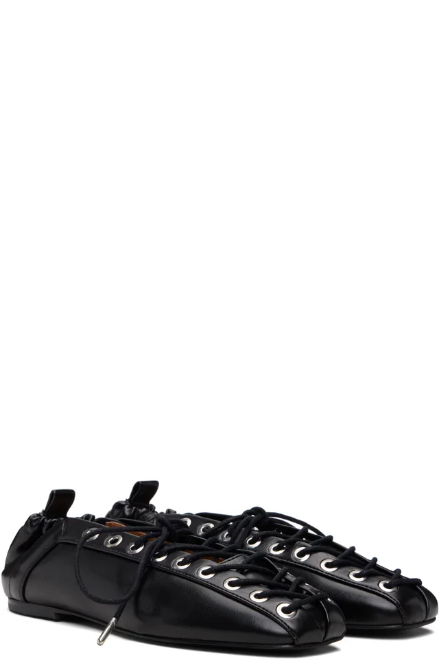 GANNI Black Lace-Up Ballerina Flats, photo 4 of 5 from SSENSE