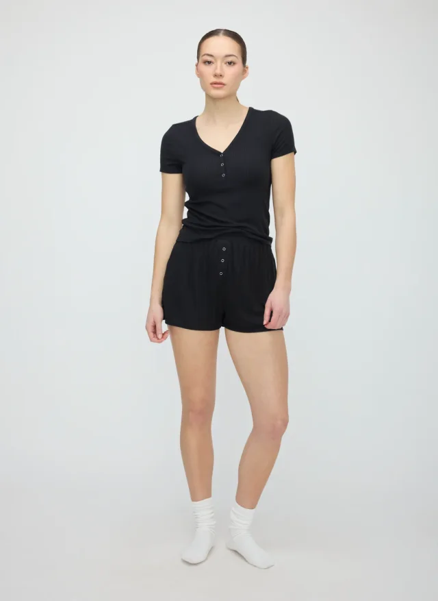 Kit and Ace Downtime Short Sleep Set in Black BFT Dropneedle, photo 3 of 6 from Kit and Ace
