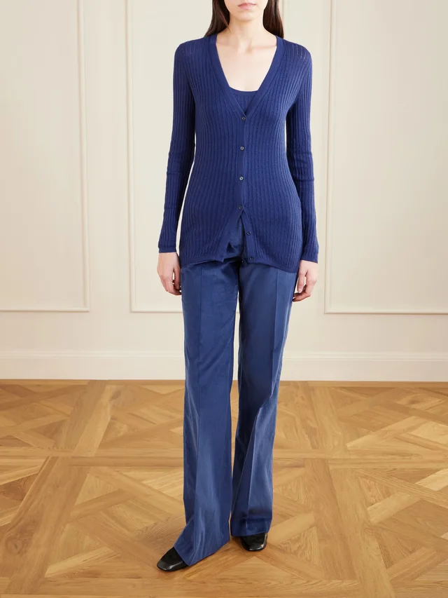 GABRIELA HEARST Nevin ribbed pointelle-knit cashmere and silk-blend tank in Blue, photo 2 of 2 from NET-A-PORTER (Canada)