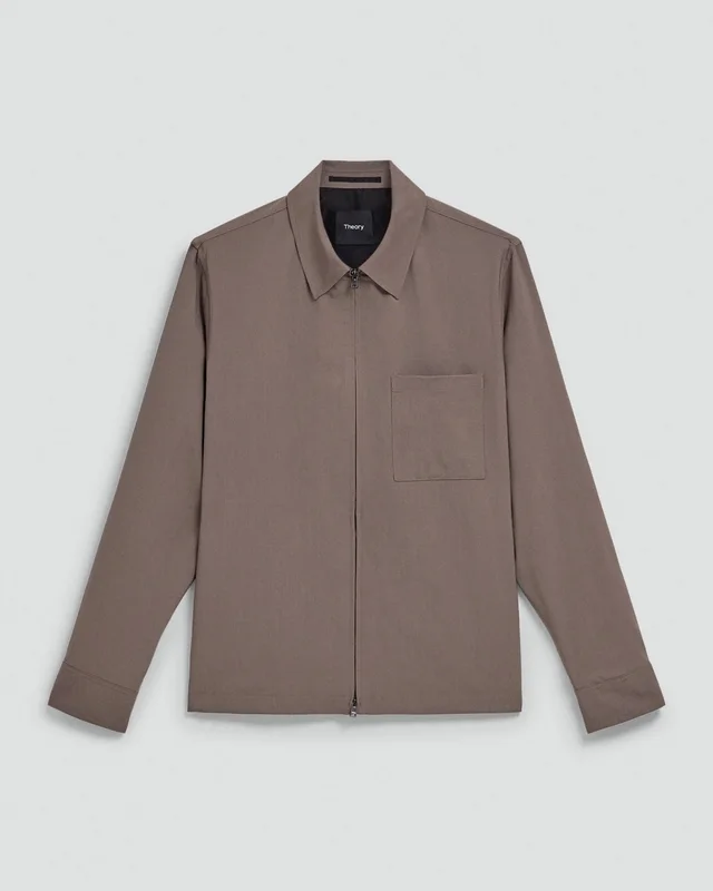Theory Zip Overshirt in Motion Wool in MOREL 54% Virgin Wool, 25% Recycled Polyester, 20% Polyester, 1% Spandex, photo 6 of 12 from Theory