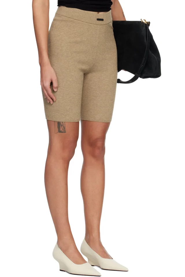 Fear of God ESSENTIALS Beige Rib Knit Bike Shorts, photo 2 of 4 from SSENSE