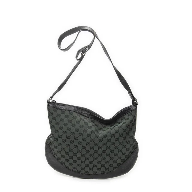 Gucci Half Moon Messenger Black Dark Green GG Canvas in Black Canvas from The Reluxe