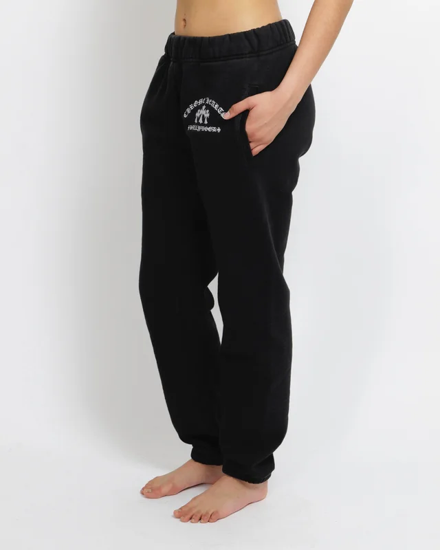 Chrome Hearts Black Hollywood Sweatpants with White Logo Embroidery and Drawstring Detail Size S (UK 8) in Black from Sellier, photo 2 of 2