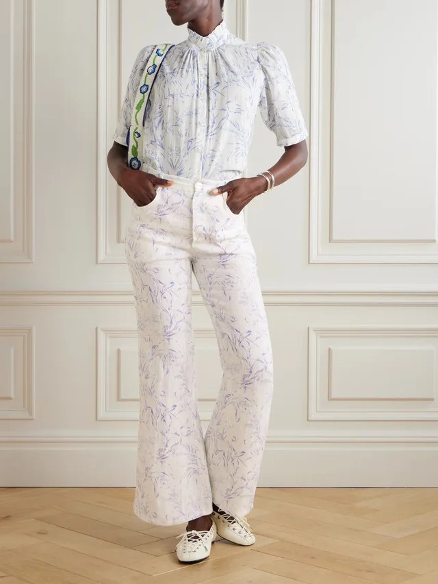 ALIX OF BOHEMIA Bunny Avian printed linen-canvas flared pants in White, photo 2 of 2 from NET-A-PORTER (Canada)