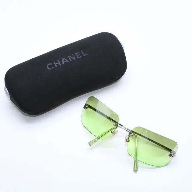 Chanel Rimless Sunglasses Eyewear CC Logo Green in Green from The Reluxe