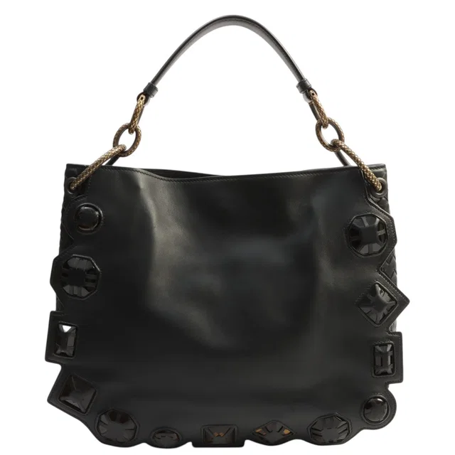 Bottega Veneta Intrecciato Stone Design Shoulder Bag Black in Black Woven leather from VINTAGE QOO TOKYO