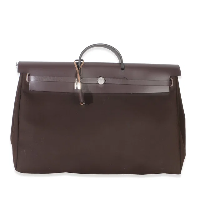 Hermès Chocolat Toile Officier Vache Hunter Herbag Zip Cabine Bag Phw Brown Canvas Handbag in Brown Canvas from HEWI