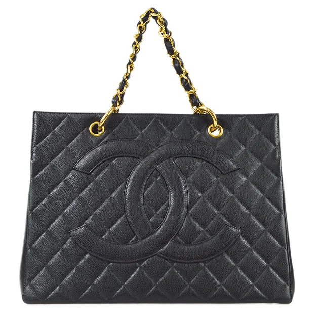 Chanel 1996-1997 Chain Tote 35 Black Caviar in Black Caviar leather from AMORE Vintage Tokyo