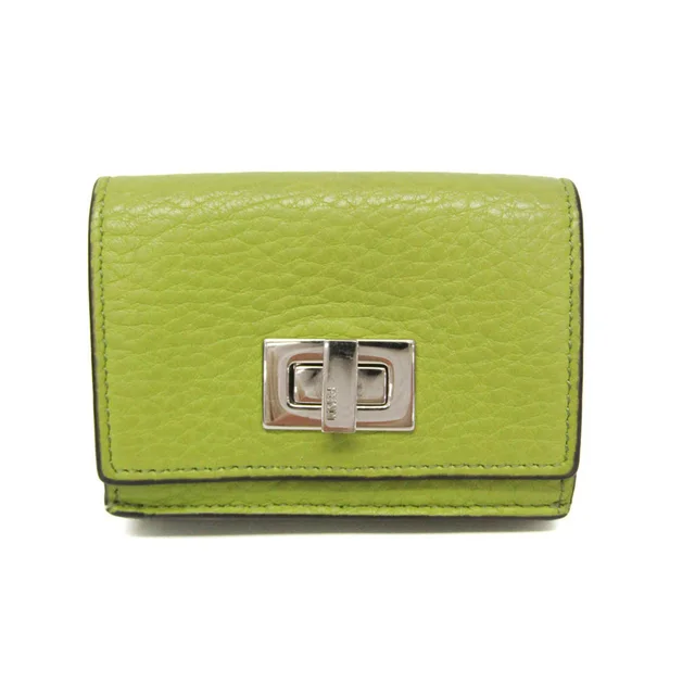 Fendi Peekaboo 8M0426 Women's Leather Wallet (tri-fold) Light Green in Light green Leather from Elady