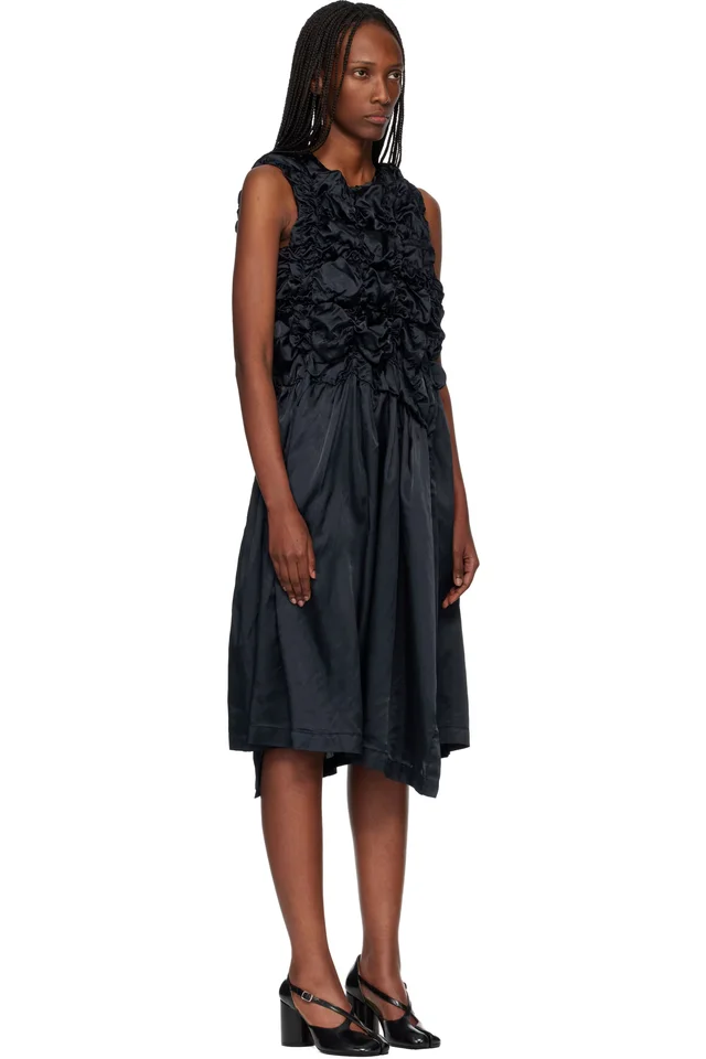 Comme des Garçons Comme des Garçons Navy Satin Thin Garment Dyed Midi Dress, photo 2 of 4 from SSENSE
