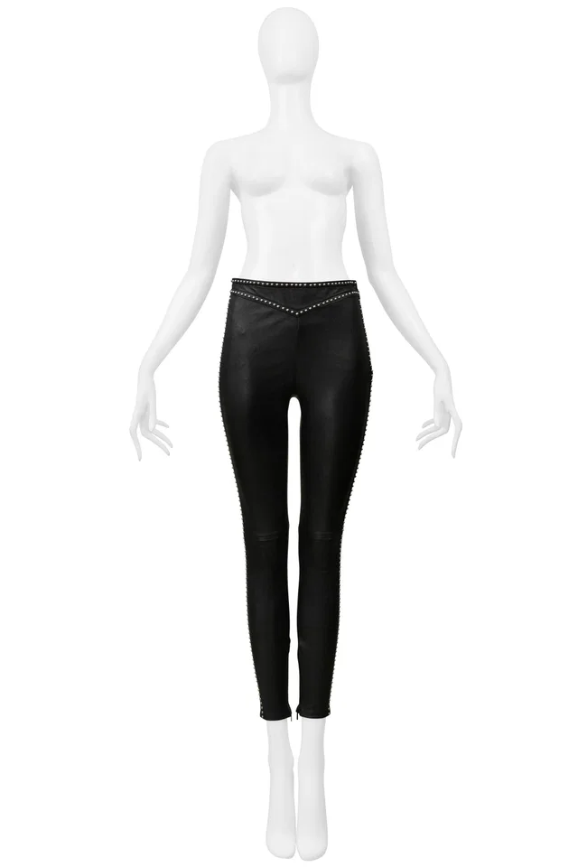Saint Laurent Black Leather Rock-n-roll Pants With Studs in Black Leather from Resurrection Vintage
