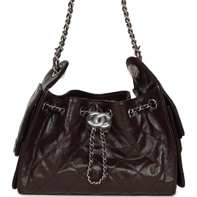 Chanel Mini 25 Hobo Bag Dark Brown Shiny Crumpled Calfskin Silver Hardware in Brown Calfskin from Madison Avenue Couture