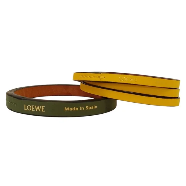 Loewe Leather Double Bangle Set Green Yellow Bracelet in Green Leather from The Reluxe