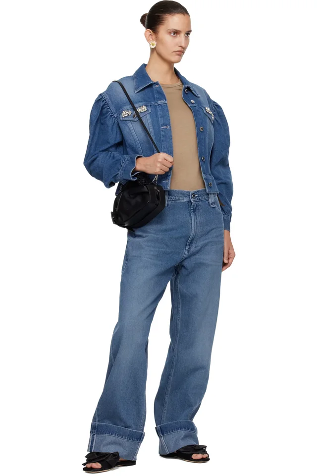 Simone Rocha Blue Embellished Sculpted Draped Sleeve Denim Jacket, photo 4 of 4 from SSENSE