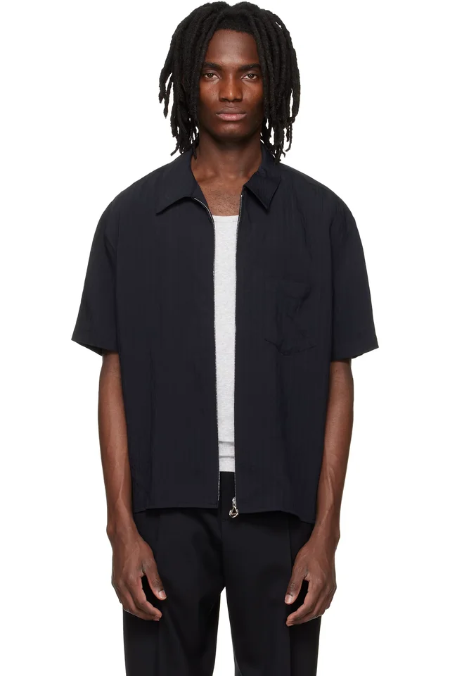 Solid Homme Black Zip Shirt, image 1 of 1 from SSENSE