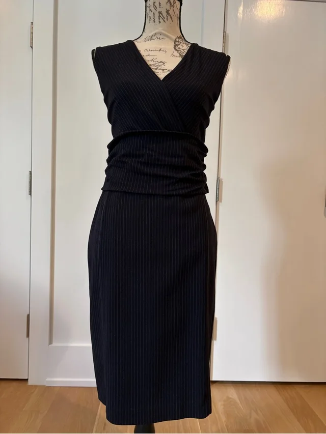 Max Mara Navy Pinstripe Wrap Dress - Sz 46 (Us 10-12) in blue from Poshmark