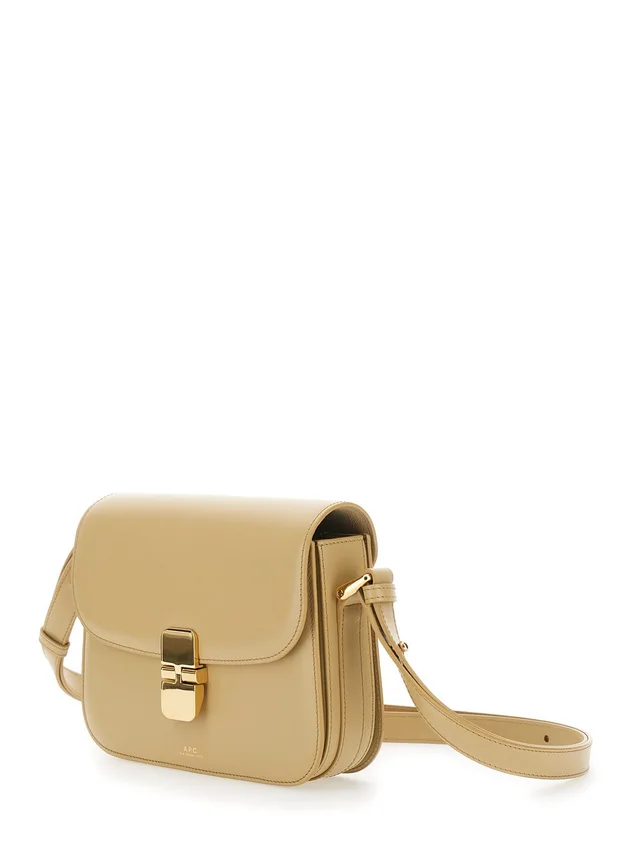 A.P.C. 'Grace Small' Beige Crossbody bag with Adjustable Strap and Logo Plate on the Front in Leather Woman in Beige 100% Cow, photo 4 of 11 from Gaudenzi Boutique