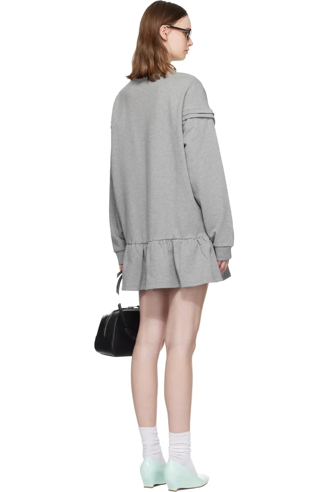 SHUSHU/TONG Gray Raw-Edge Wave Collar Tuck Detail Sweatshirt Minidress, photo 3 of 4 from SSENSE