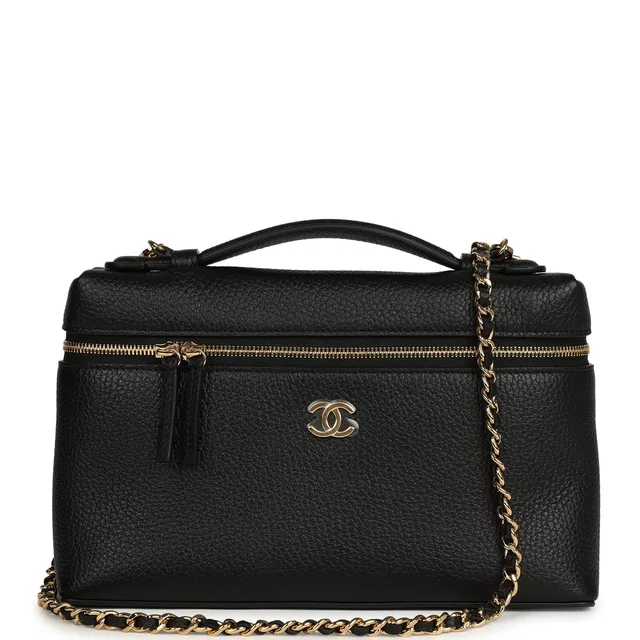 Chanel Large "Supple" Top Handle Long Vanity Case in Black Caviar leather from Madison Avenue Couture