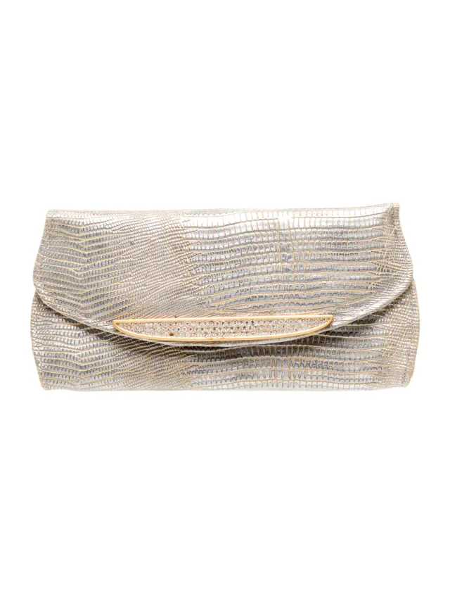 Judith Leiber Embossed Leather Clutch in gray|silver Leather from The RealReal
