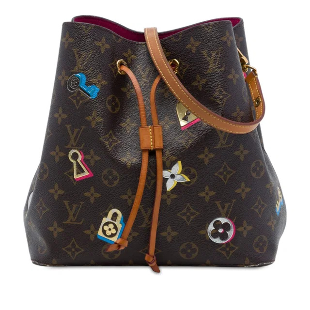 Brown Louis Vuitton Monogram Love Lock Neonoe MM Bucket Bag in Brown Coated canvas from Designer Revival