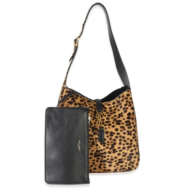 Saint Laurent Brown Pony Hair Nappa Leopard Print Small Le 5 A 7 Soft Hobo in Brown Nappa leather from myGemma