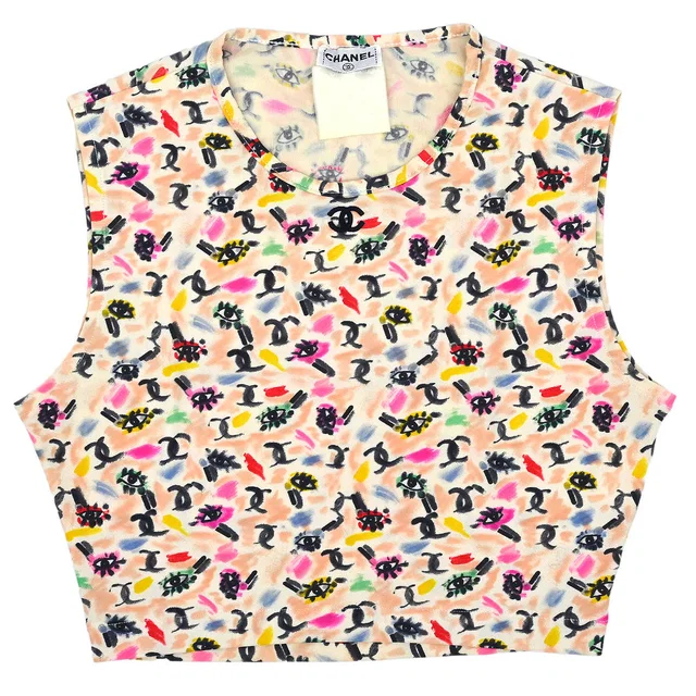 Chanel Sleeveless Cropped Tank Top White #38 in White from AMORE Vintage Tokyo
