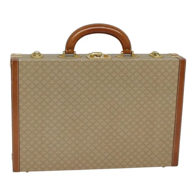 Celine Macadam Canvas Attache Case Beige Brown Gold Auth in Brown Canvas from Luxury Promise