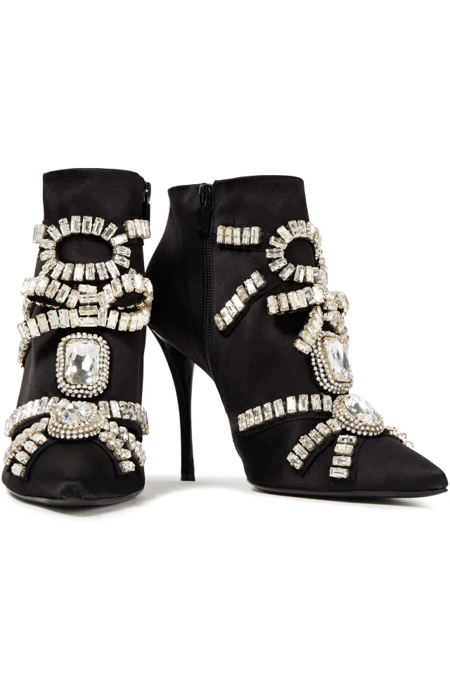 Roger Vivier Sin Evening 100 Crystal-Embellished Satin Ankle Boots in Black, photo 3 of 5 from THE OUTNET