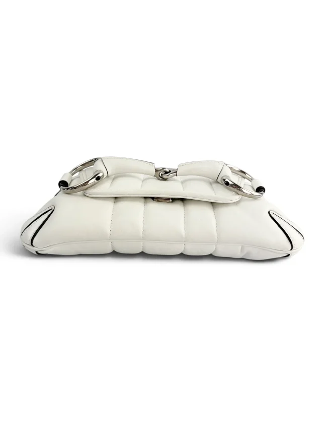 Gucci White Small Horsebit Chain Shoulder Bag in White Lambskin from Season 2 Consign, photo 6 of 9