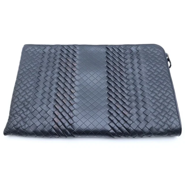 Bottega Veneta Intrecciato Leather Clutch Black in Black Woven leather from The Reluxe
