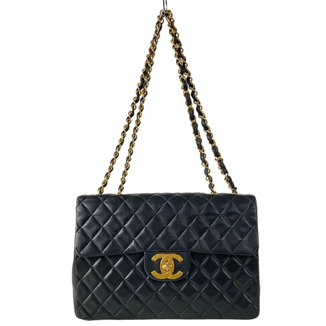 Chanel Shoulder Bag Maxi Quilted Black Chain Gold Lambskin in Black Lambskin from The Reluxe