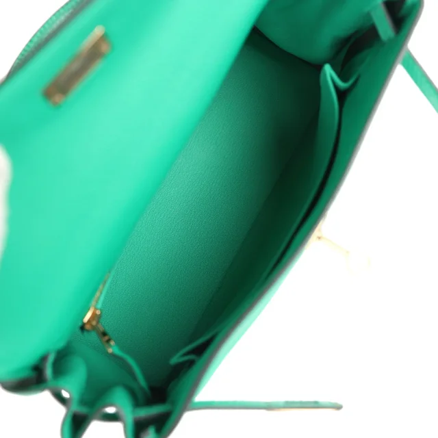 Hermès Kelly Retourne 25 Menthe Togo and Varanus Niloticus Lizard Touch Permabrass Hardware in Togo leather from Madison Avenue Couture, photo 8 of 9