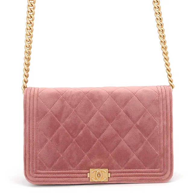Boy Chanel Chain Wallet Pink Velvet in Pink Velvet from GALLERY RARE