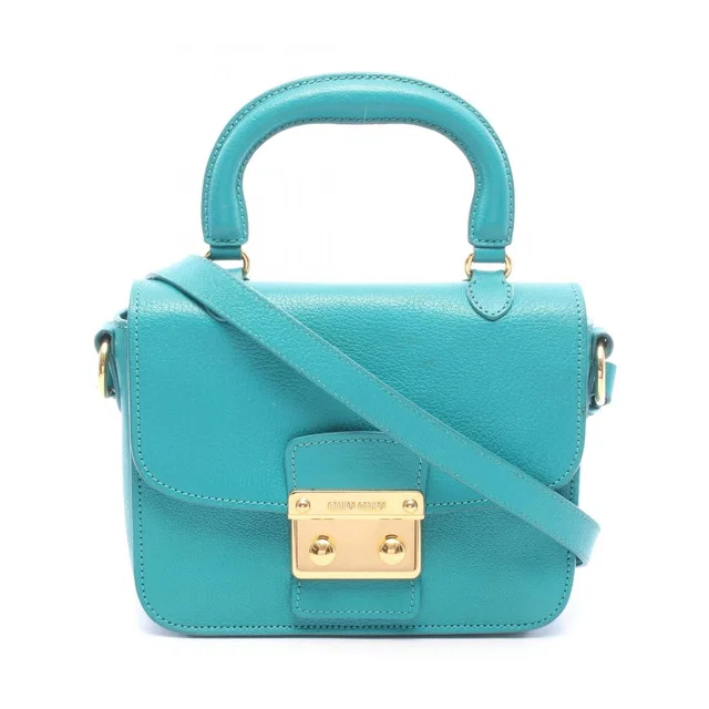 Miu Miu Handbag Madras 2-Way Emerald Green Leather in Green Leather from The Reluxe